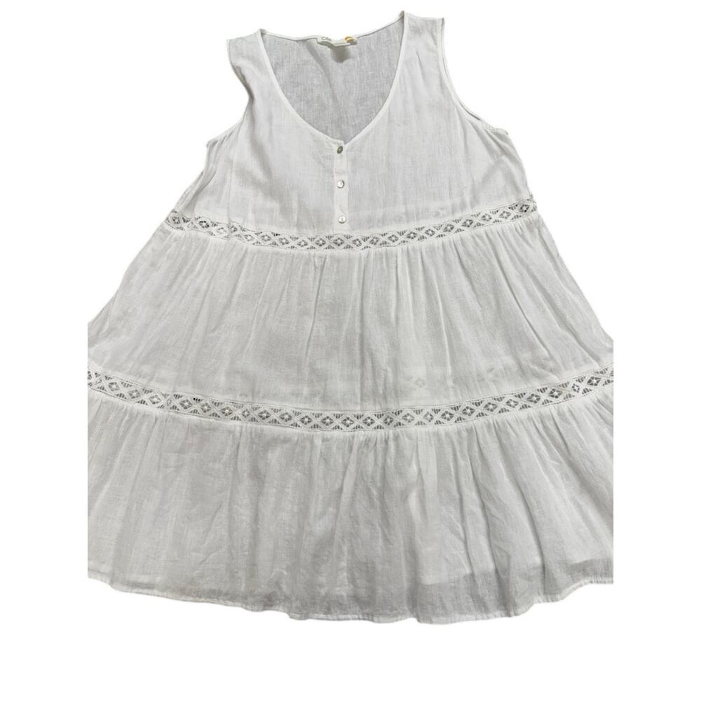 "C & C" Linen Blend SZ L Midi Summer Dress/Long Shirt Dainty Cottage Core Purity